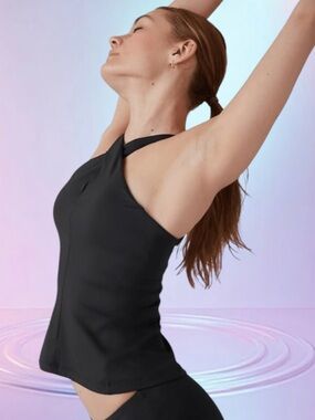 Athleta Crossed Black Tankini with Sun Protection UPF50+
